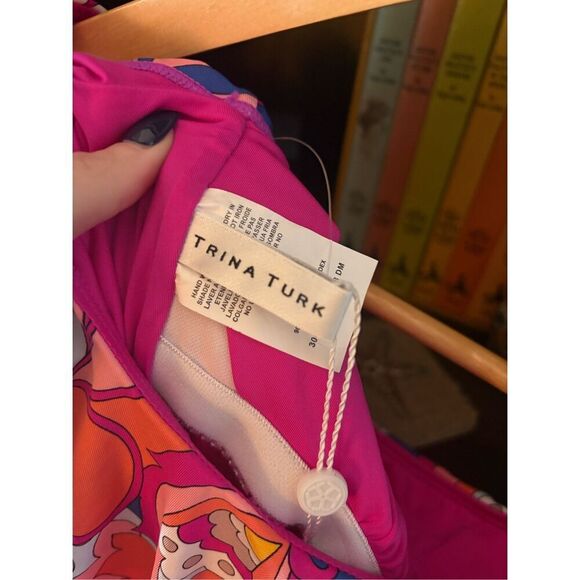 NWT Trina Turk Sevilla Ruffle Off Shoulder Pink Multicolor Swimsuit Size 6 - Picture 6 of 10